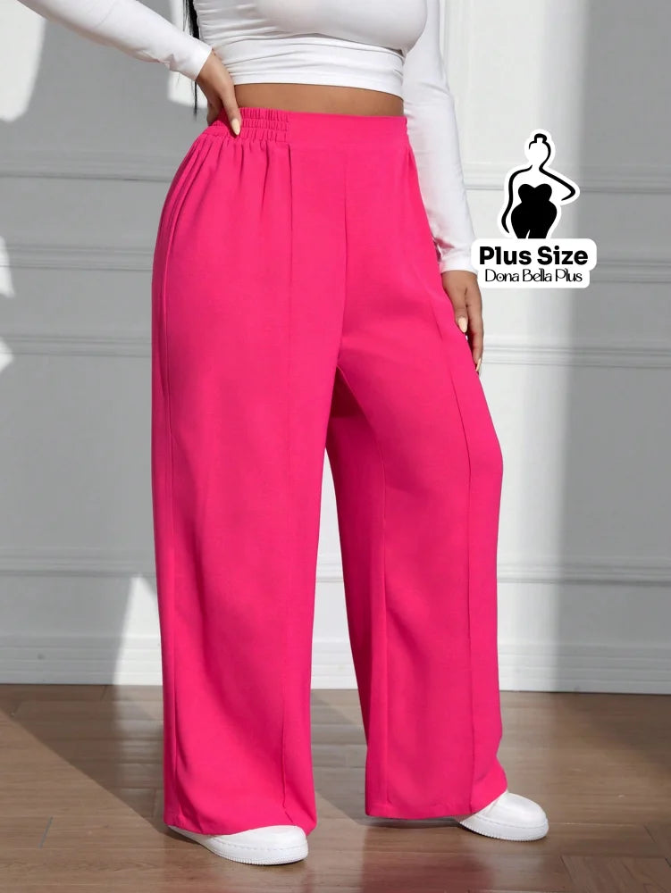 Calça Pantalona Cintura Alta em Tecido Leve Rosa / G Calça Pantalona Cintura Alta em Tecido Leve