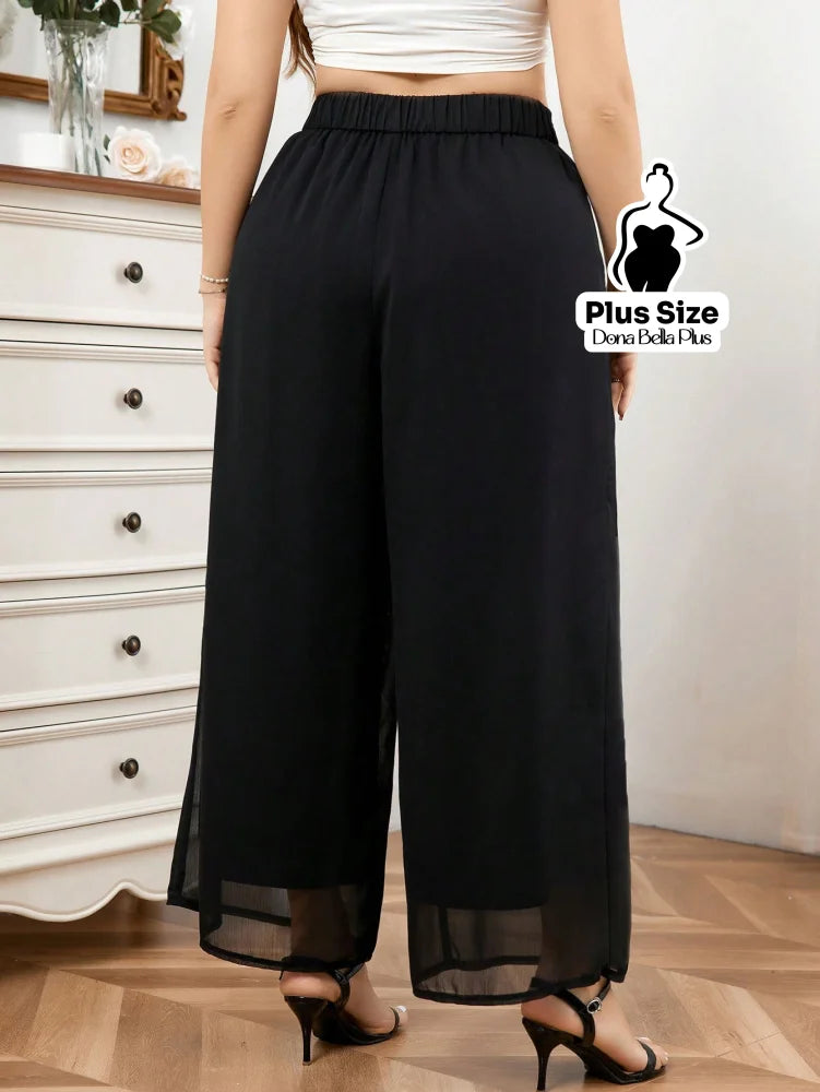 Calça Pantalona com Barra Transparente Elegante Calça Pantalona com Barra Transparente Elegante