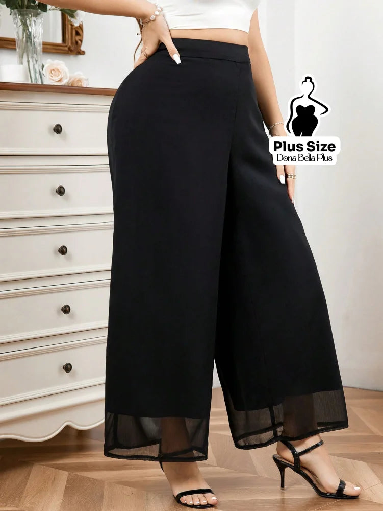 Calça Pantalona com Barra Transparente Elegante G Calça Pantalona com Barra Transparente Elegante