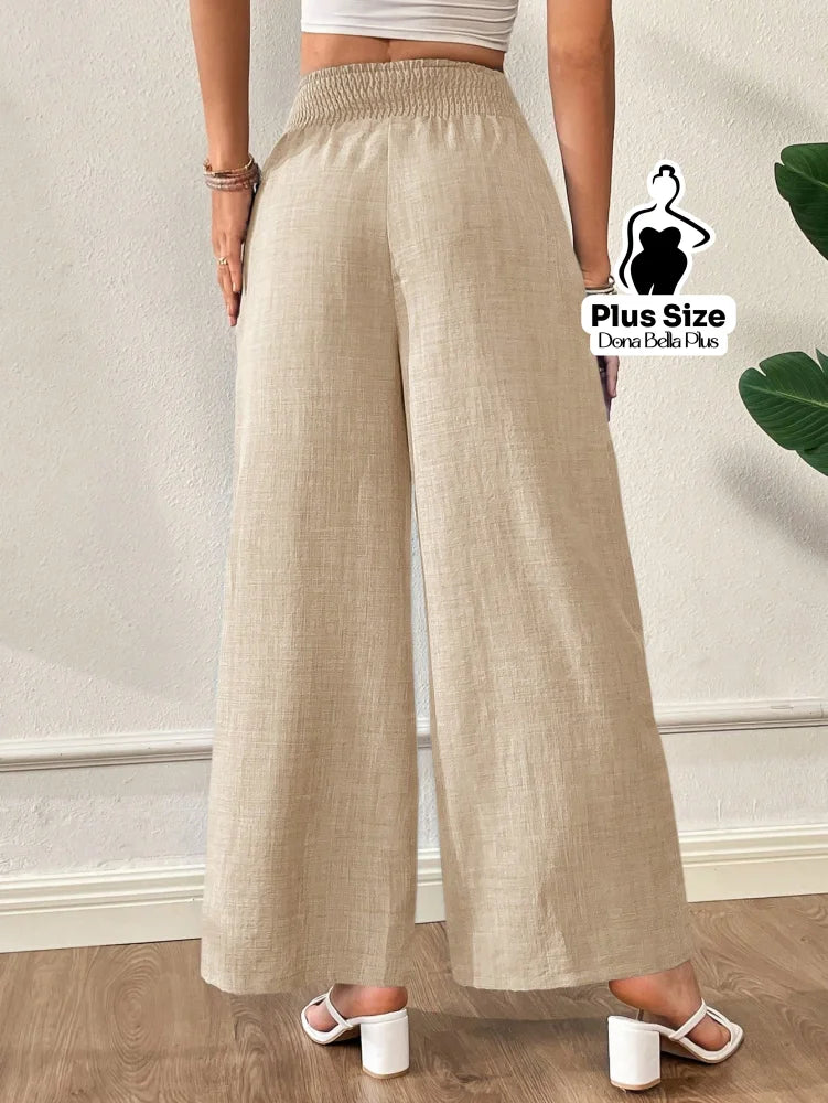 Calça Pantalona com Cintura Alta e Detalhe Lastex Calça Pantalona com Cintura Alta e Detalhe Lastex