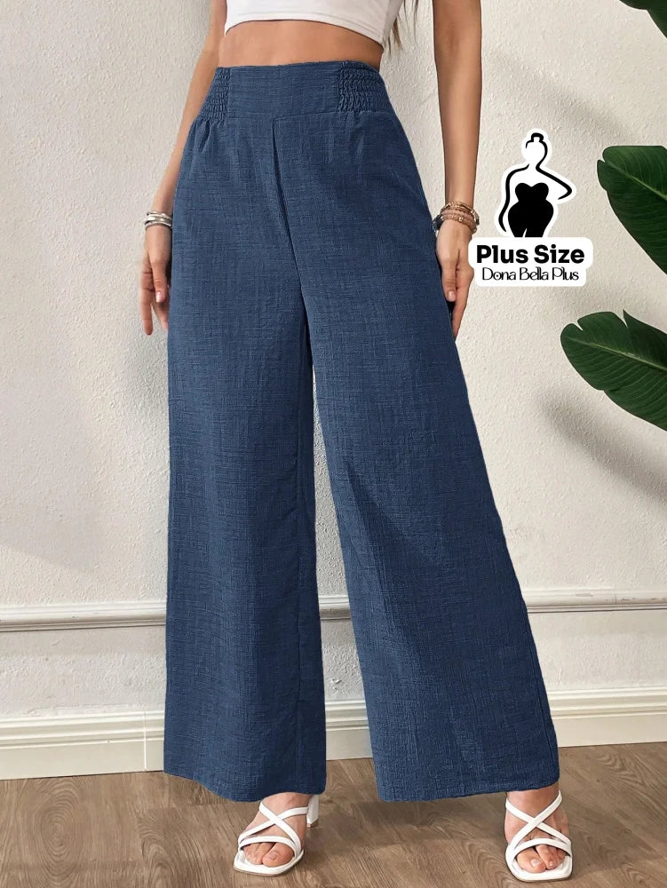 Calça Pantalona com Cintura Alta e Detalhe Lastex Azul / G Calça Pantalona com Cintura Alta e Detalhe Lastex