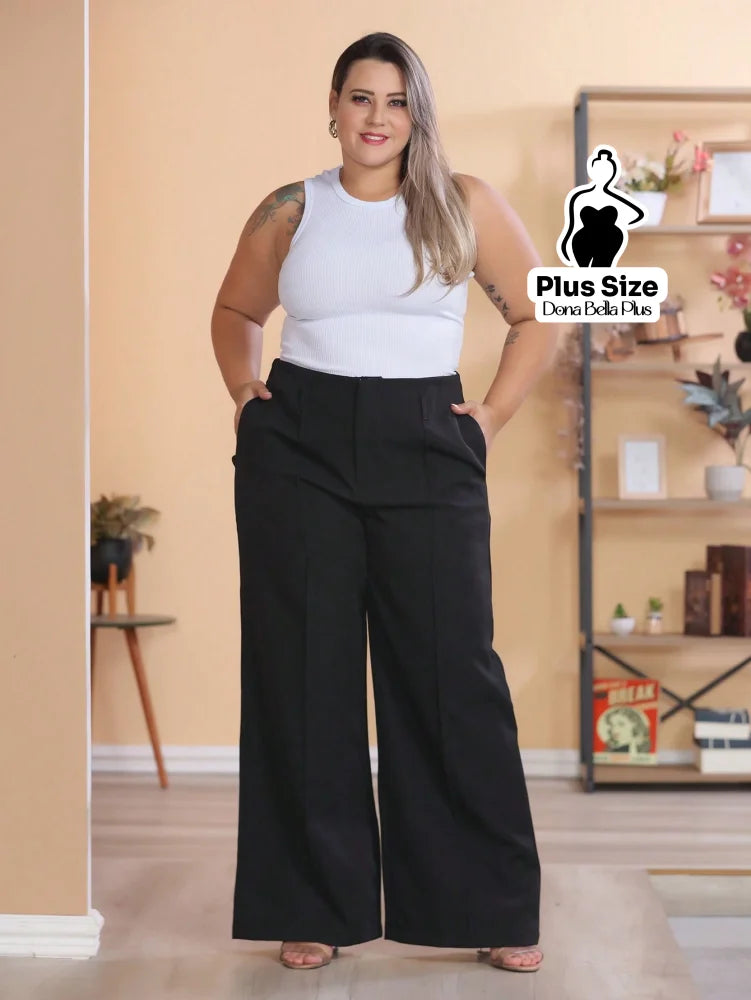 Calça Pantalona com Plissado e Bolsos Frontais Preto / G Calça Pantalona com Plissado e Bolsos Frontais