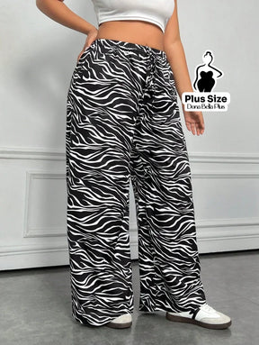 Calça Pantalona Estampada com Cós Ajustável Calça Pantalona Estampada com Cós Ajustável