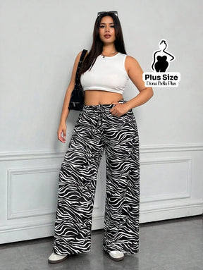 Calça Pantalona Estampada com Cós Ajustável Calça Pantalona Estampada com Cós Ajustável