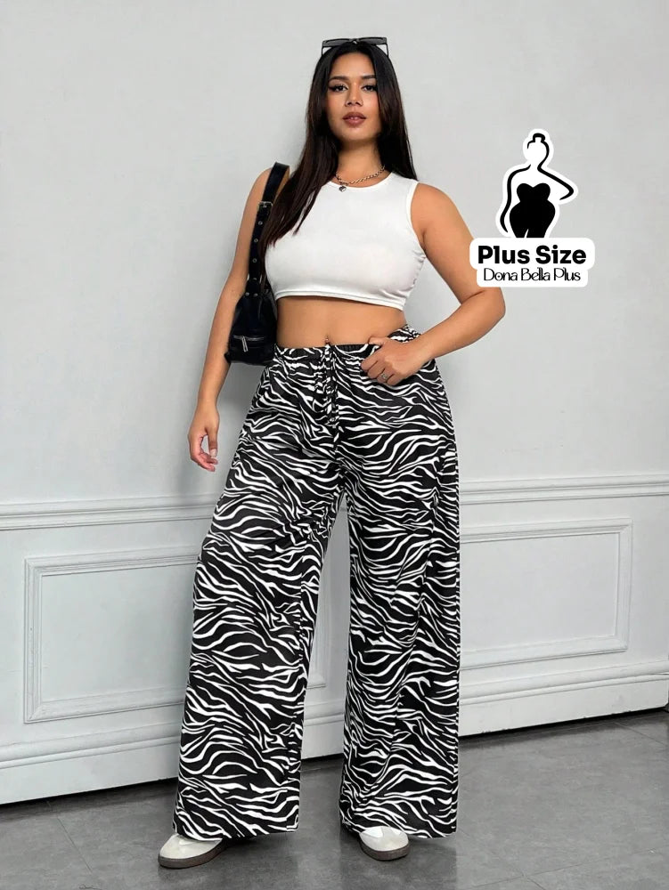 Calça Pantalona Estampada com Cós Ajustável Calça Pantalona Estampada com Cós Ajustável