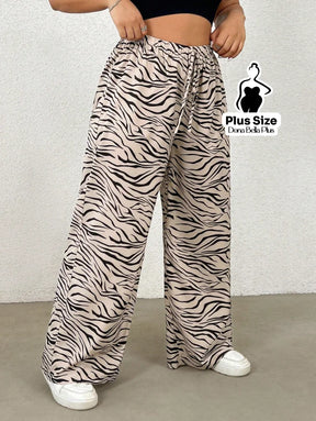 Calça Pantalona Estampada com Cós Ajustável Calça Pantalona Estampada com Cós Ajustável