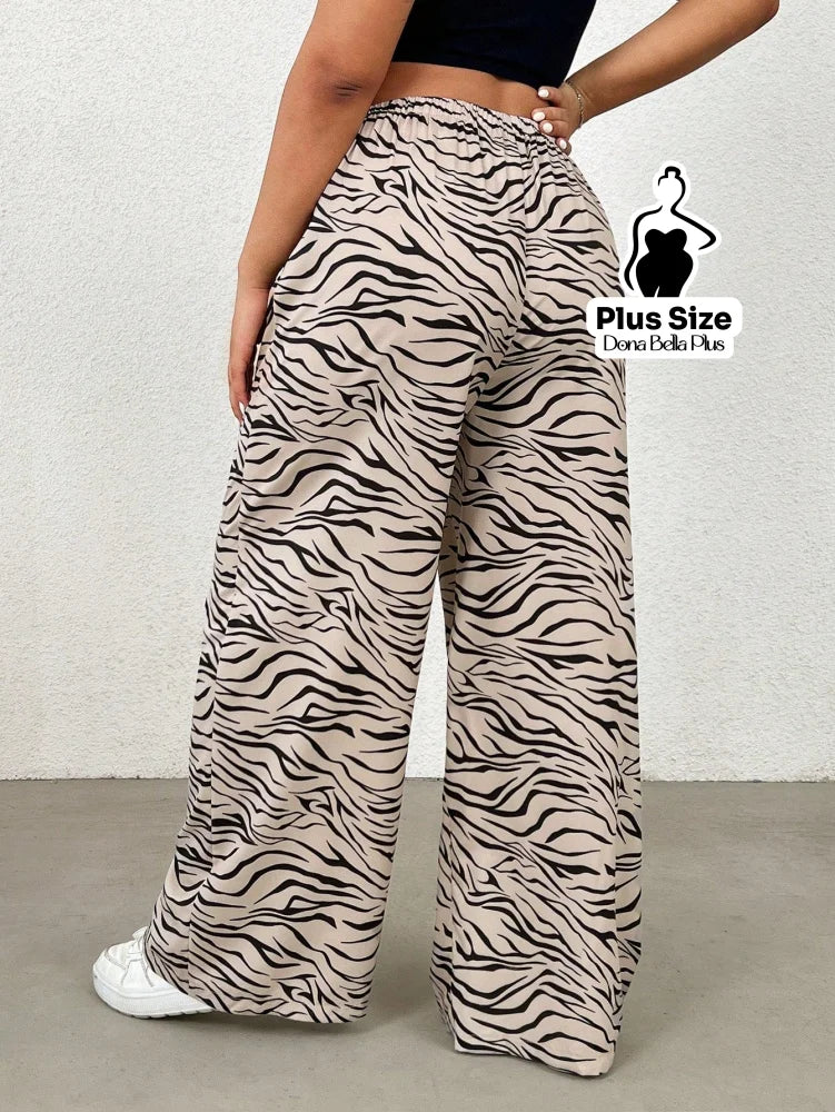 Calça Pantalona Estampada com Cós Ajustável Calça Pantalona Estampada com Cós Ajustável