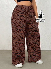 Calça Pantalona Estampada com Cós Ajustável Marrom / G Calça Pantalona Estampada com Cós Ajustável
