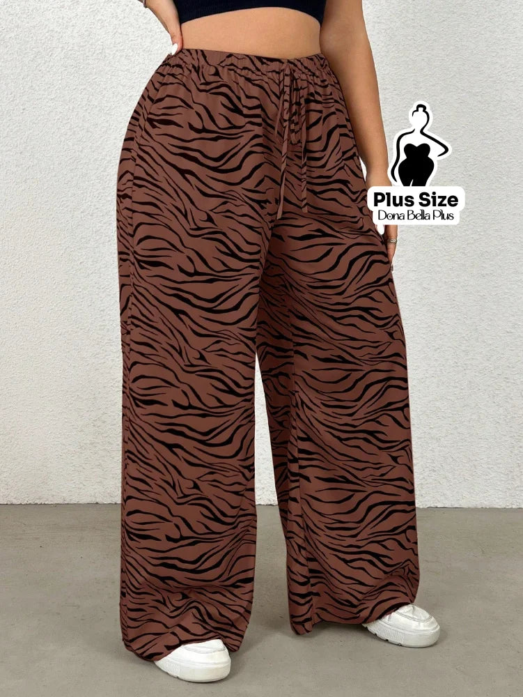 Calça Pantalona Estampada com Cós Ajustável Marrom / G Calça Pantalona Estampada com Cós Ajustável