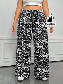 Calça Pantalona Estampada com Cós Ajustável Preto / G Calça Pantalona Estampada com Cós Ajustável