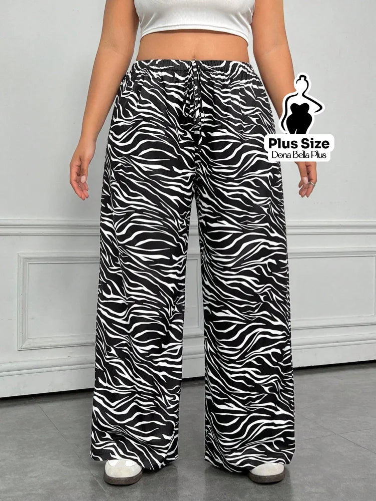 Calça Pantalona Estampada com Cós Ajustável Preto / G Calça Pantalona Estampada com Cós Ajustável