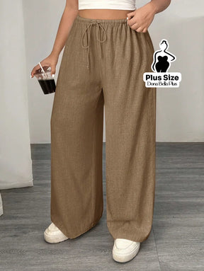 Calça Reta com Cintura Elástica e Amarração Cáqui / G Calça Reta com Cintura Elástica e Amarração