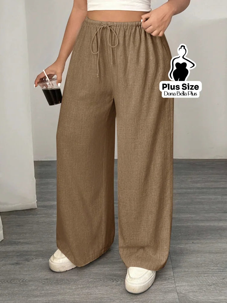 Calça Reta com Cintura Elástica e Amarração Cáqui / G Calça Reta com Cintura Elástica e Amarração