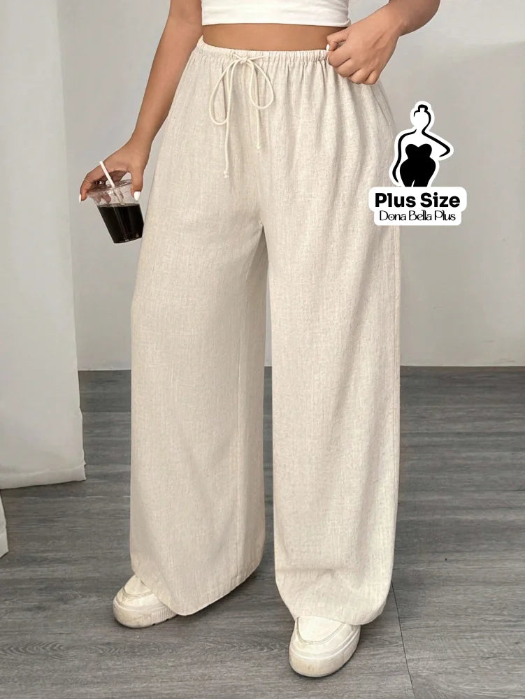 Calça Reta com Cintura Elástica e Amarração Damasco / G Calça Reta com Cintura Elástica e Amarração