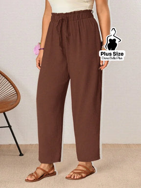 Calça Reta com Cós de Elástico e Amarração Calça Reta com Cós de Elástico e Amarração