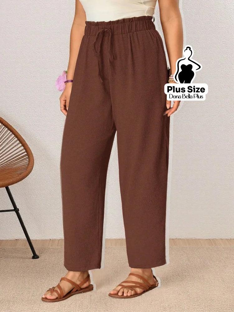Calça Reta com Cós de Elástico e Amarração Calça Reta com Cós de Elástico e Amarração