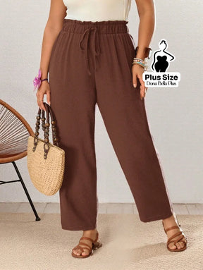 Calça Reta com Cós de Elástico e Amarração Calça Reta com Cós de Elástico e Amarração