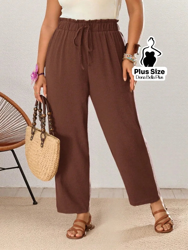 Calça Reta com Cós de Elástico e Amarração Calça Reta com Cós de Elástico e Amarração
