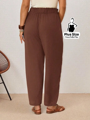 Calça Reta com Cós de Elástico e Amarração Calça Reta com Cós de Elástico e Amarração