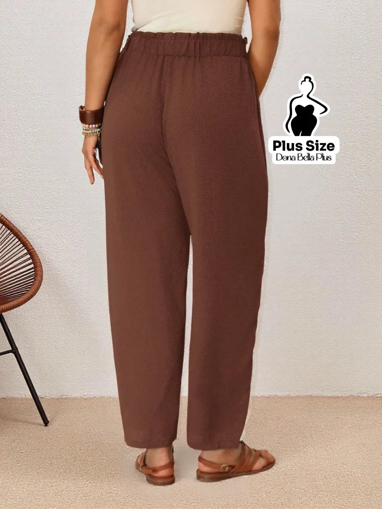 Calça Reta com Cós de Elástico e Amarração Calça Reta com Cós de Elástico e Amarração