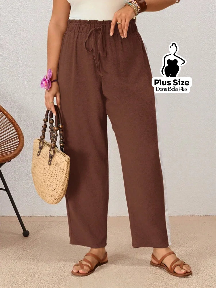 Calça Reta com Cós de Elástico e Amarração Caramelo / G Calça Reta com Cós de Elástico e Amarração