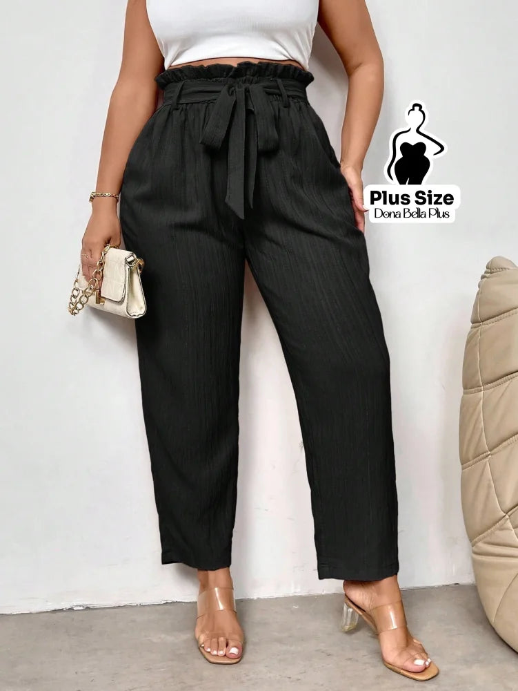 Calça Reta com Cós de Elástico e Bolsos Laterais Calça Reta com Cós de Elástico e Bolsos Laterais