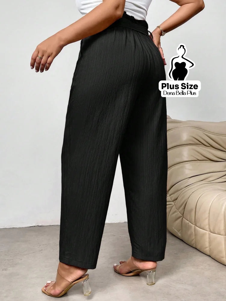Calça Reta com Cós de Elástico e Bolsos Laterais Calça Reta com Cós de Elástico e Bolsos Laterais