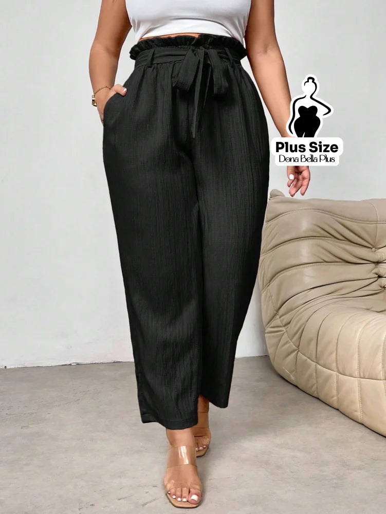 Calça Reta com Cós de Elástico e Bolsos Laterais Preto / G Calça Reta com Cós de Elástico e Bolsos Laterais