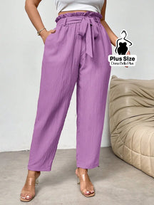 Calça Reta com Cós de Elástico e Bolsos Laterais Roxo / G Calça Reta com Cós de Elástico e Bolsos Laterais