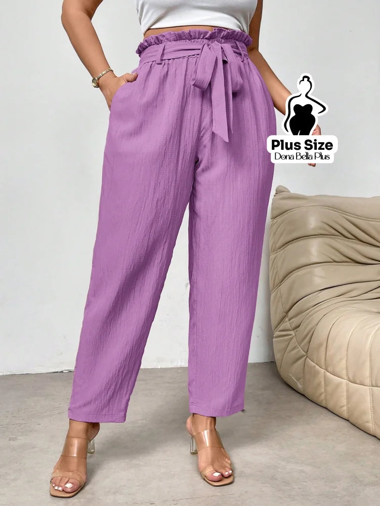 Calça Reta com Cós de Elástico e Bolsos Laterais Roxo / G Calça Reta com Cós de Elástico e Bolsos Laterais