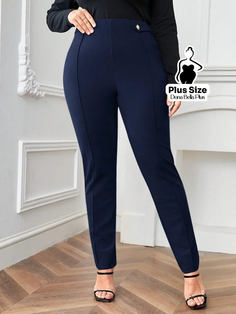 Calça Skinny com Botões Dourados na Cintura Azul / G Calça Skinny com Botões Dourados na Cintura