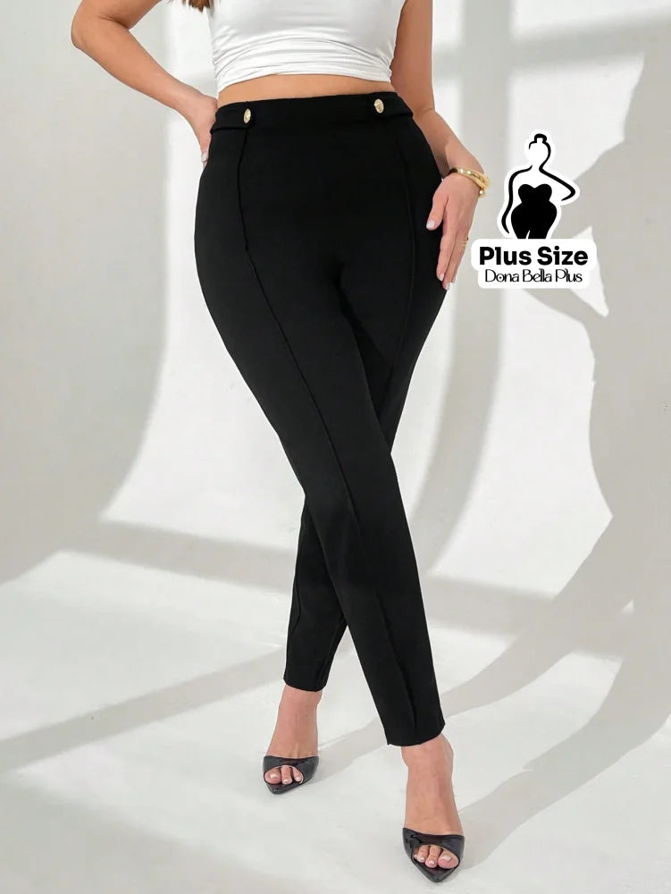 Calça Skinny com Botões Dourados na Cintura Preto / G Calça Skinny com Botões Dourados na Cintura