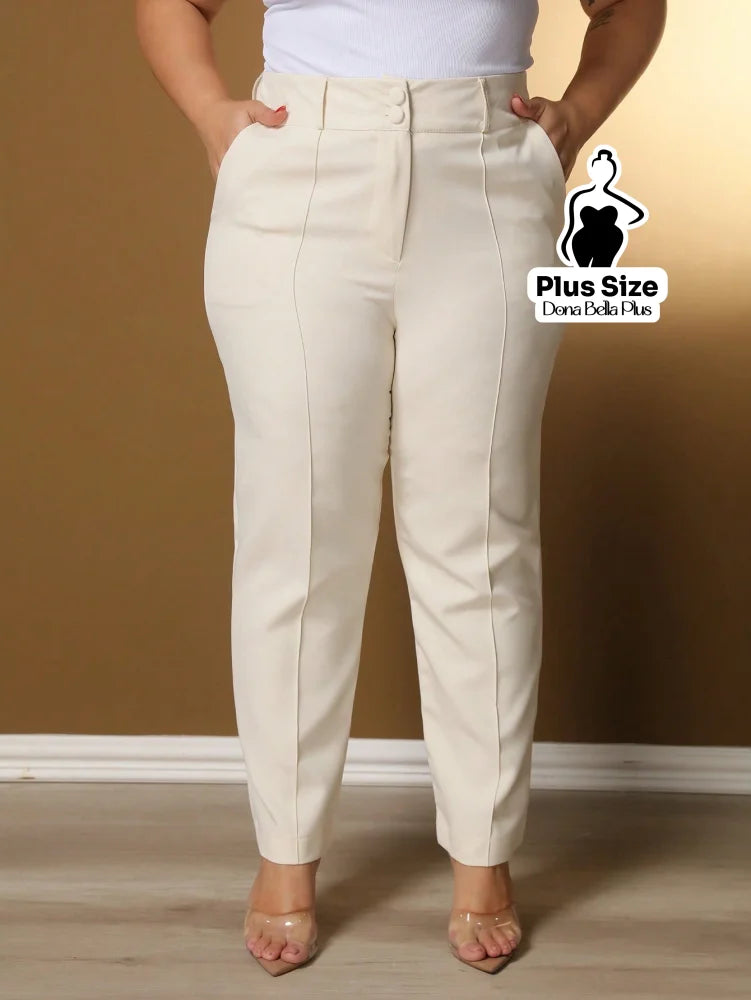 Calça Skinny com Cintura Alta e Bolsos Frontais Bege / G Calça Skinny com Cintura Alta e Bolsos Frontais