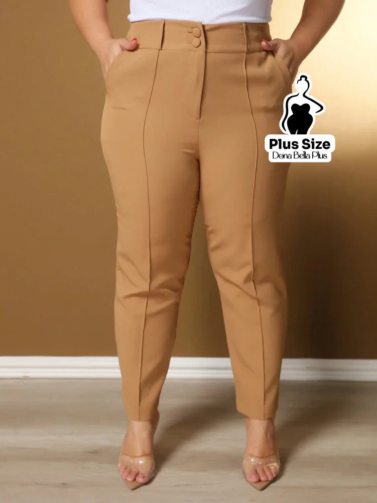 Calça Skinny com Cintura Alta e Bolsos Frontais Cáqui / G Calça Skinny com Cintura Alta e Bolsos Frontais