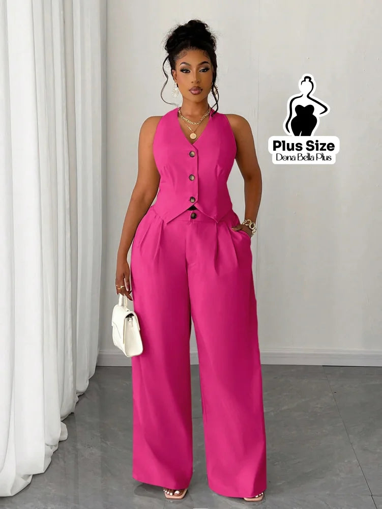 Conjunto Alfaiatado com Blusa de Botões e Calça Pantalona Pink / G Conjunto Alfaiatado com Blusa de Botões e Calça
