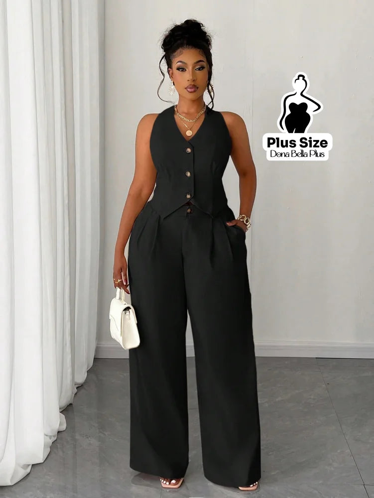 Conjunto Alfaiatado com Blusa de Botões e Calça Pantalona Preto / G Conjunto Alfaiatado com Blusa de Botões e Calça