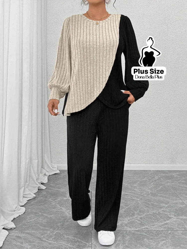Conjunto Bicolor Canelado com Blusa Assimétrica G Conjunto Bicolor Canelado com Blusa Assimétrica