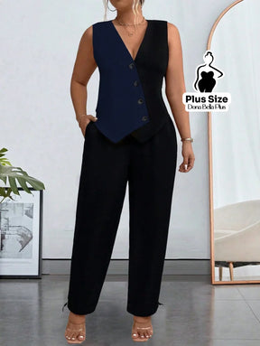 Conjunto Bicolor com Blusa Transpassada e Calça Reta Conjunto Bicolor com Blusa Transpassada e Calça Reta