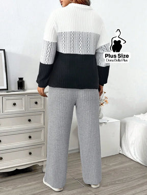 Conjunto Canelado Bicolor com Gola Polo e Calça Reta Conjunto Canelado Bicolor com Gola Polo e Calça Reta