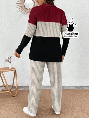 Conjunto Canelado Bicolor com Gola Polo e Calça Reta Conjunto Canelado Bicolor com Gola Polo e Calça Reta