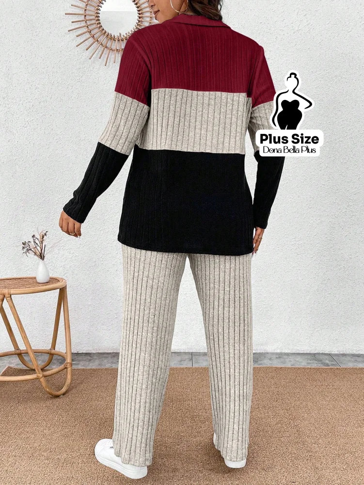 Conjunto Canelado Bicolor com Gola Polo e Calça Reta Conjunto Canelado Bicolor com Gola Polo e Calça Reta