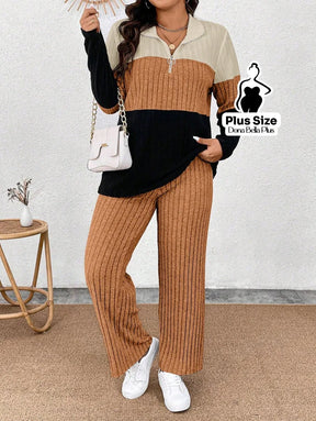 Conjunto Canelado Bicolor com Gola Polo e Calça Reta Conjunto Canelado Bicolor com Gola Polo e Calça Reta