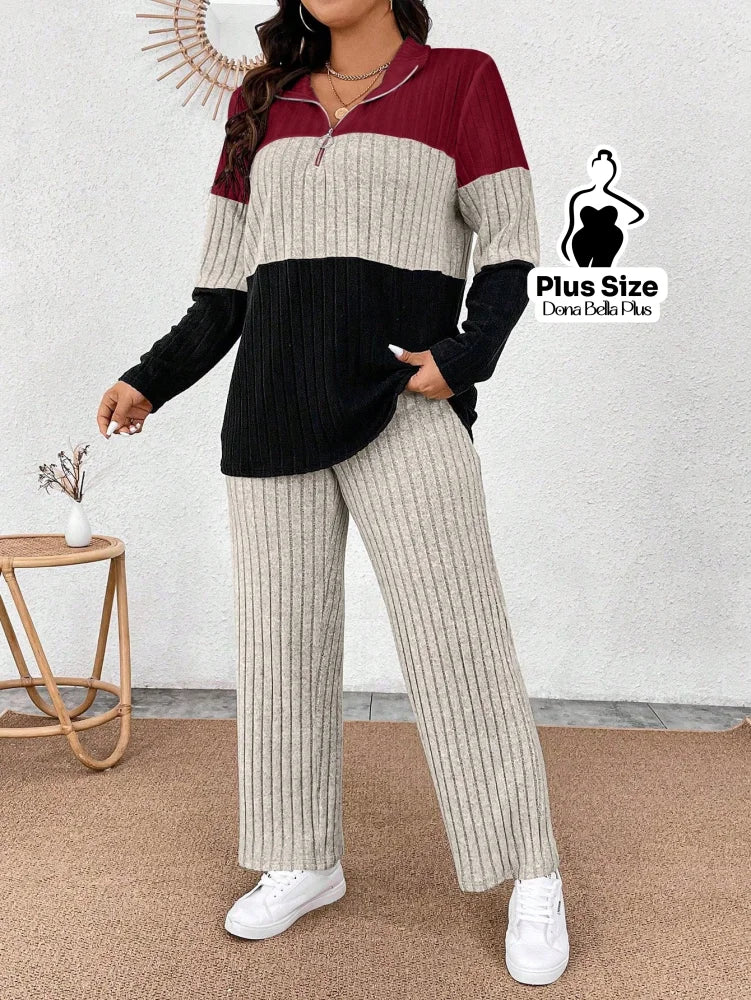 Conjunto Canelado Bicolor com Gola Polo e Calça Reta Conjunto Canelado Bicolor com Gola Polo e Calça Reta