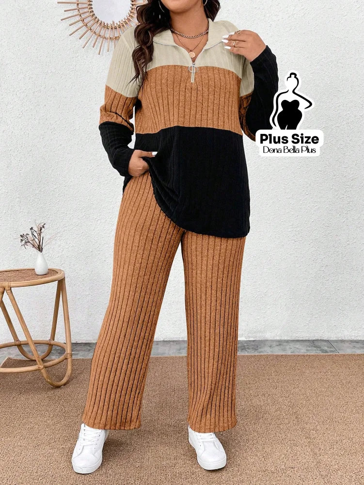 Conjunto Canelado Bicolor com Gola Polo e Calça Reta Conjunto Canelado Bicolor com Gola Polo e Calça Reta