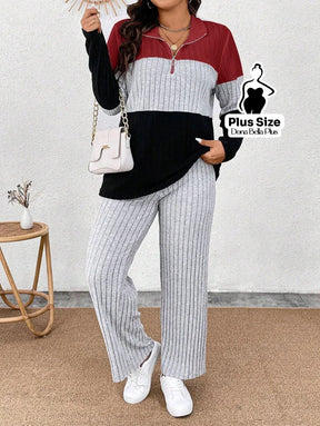 Conjunto Canelado Bicolor com Gola Polo e Calça Reta Conjunto Canelado Bicolor com Gola Polo e Calça Reta