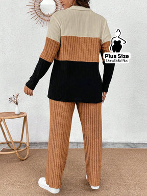 Conjunto Canelado Bicolor com Gola Polo e Calça Reta Conjunto Canelado Bicolor com Gola Polo e Calça Reta