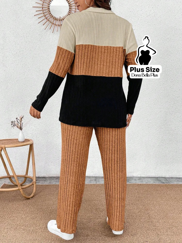 Conjunto Canelado Bicolor com Gola Polo e Calça Reta Conjunto Canelado Bicolor com Gola Polo e Calça Reta