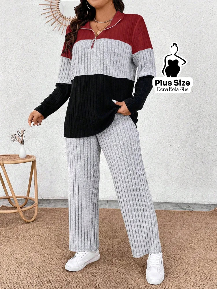 Conjunto Canelado Bicolor com Gola Polo e Calça Reta Conjunto Canelado Bicolor com Gola Polo e Calça Reta