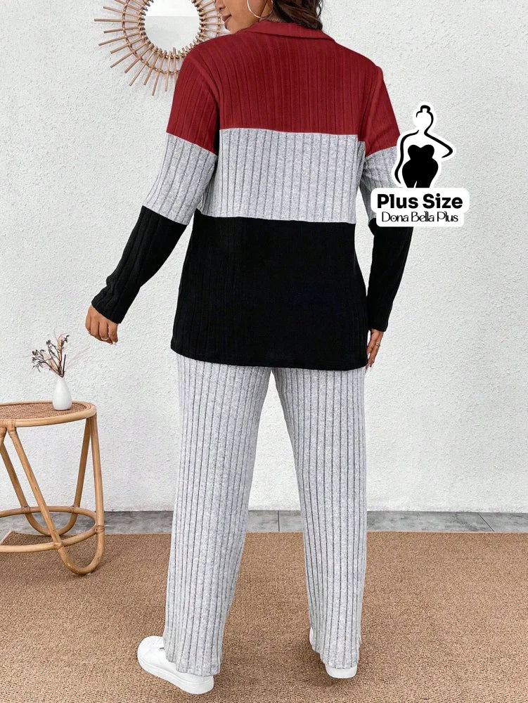 Conjunto Canelado Bicolor com Gola Polo e Calça Reta Conjunto Canelado Bicolor com Gola Polo e Calça Reta