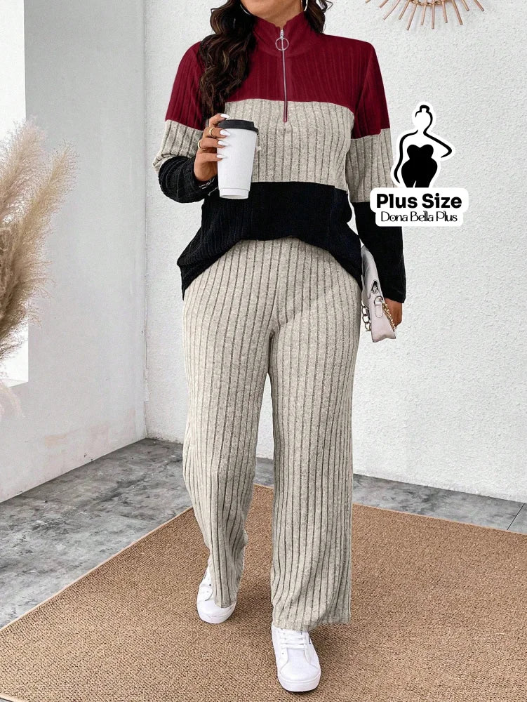 Conjunto Canelado Bicolor com Gola Polo e Calça Reta Conjunto Canelado Bicolor com Gola Polo e Calça Reta